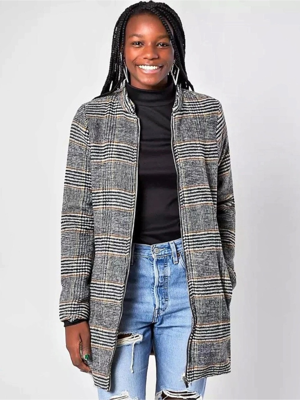 Brushed Houndstooth Midi Jacket
